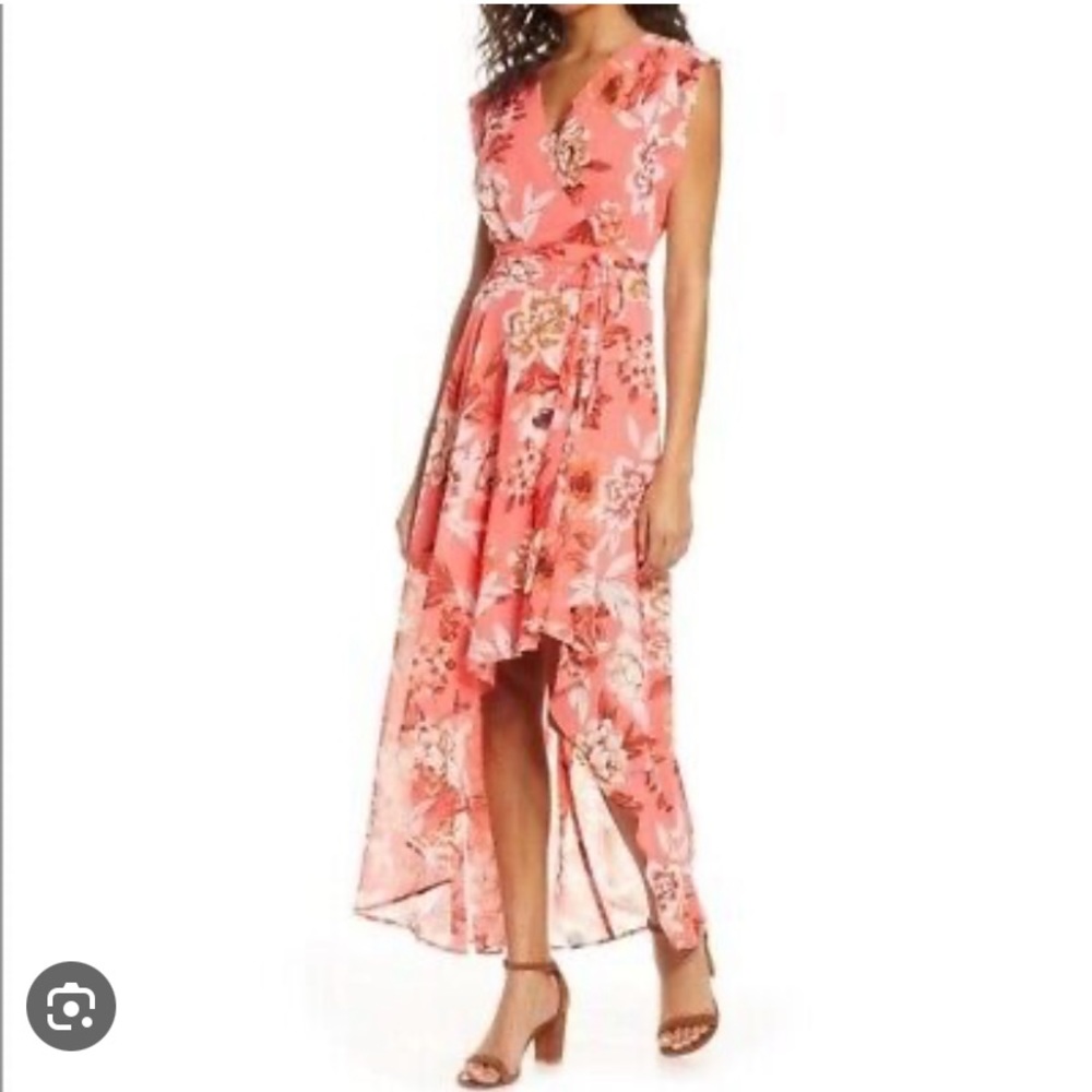 Eliza J Surplice High/Low Chiffon Maxi dress
